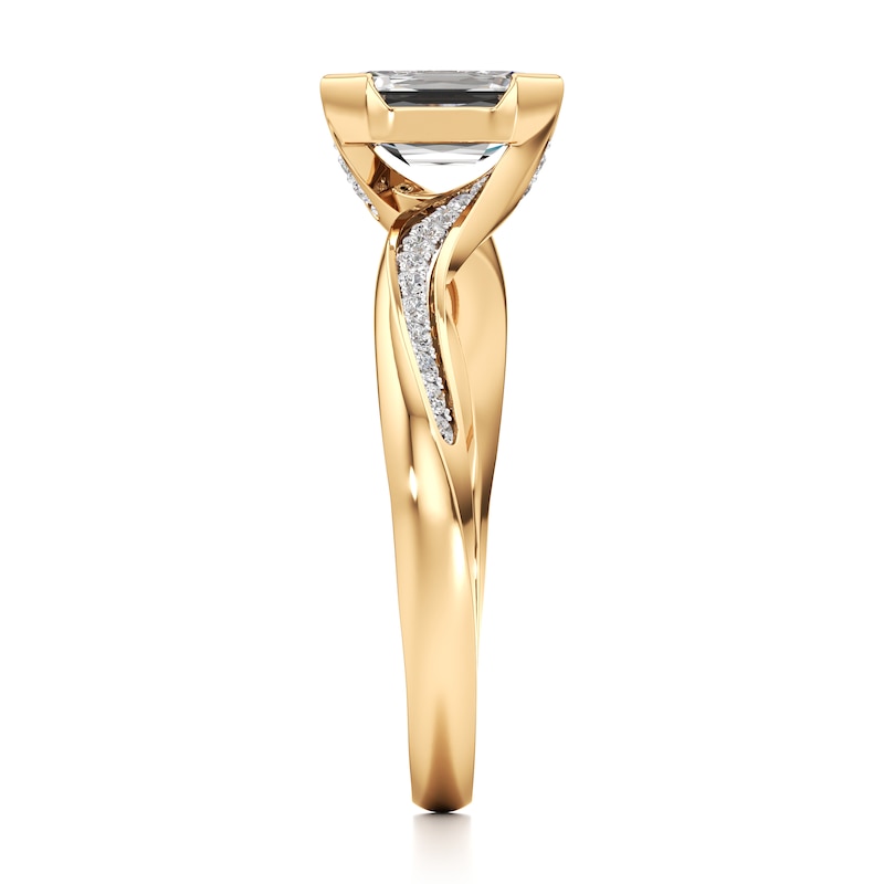 Main Image 3 of J'Lure Imperial-Emerald Step-Cut Lab-Grown Diamond Bypass Engagement Ring 1-1/8 ct tw 18K Yellow Gold