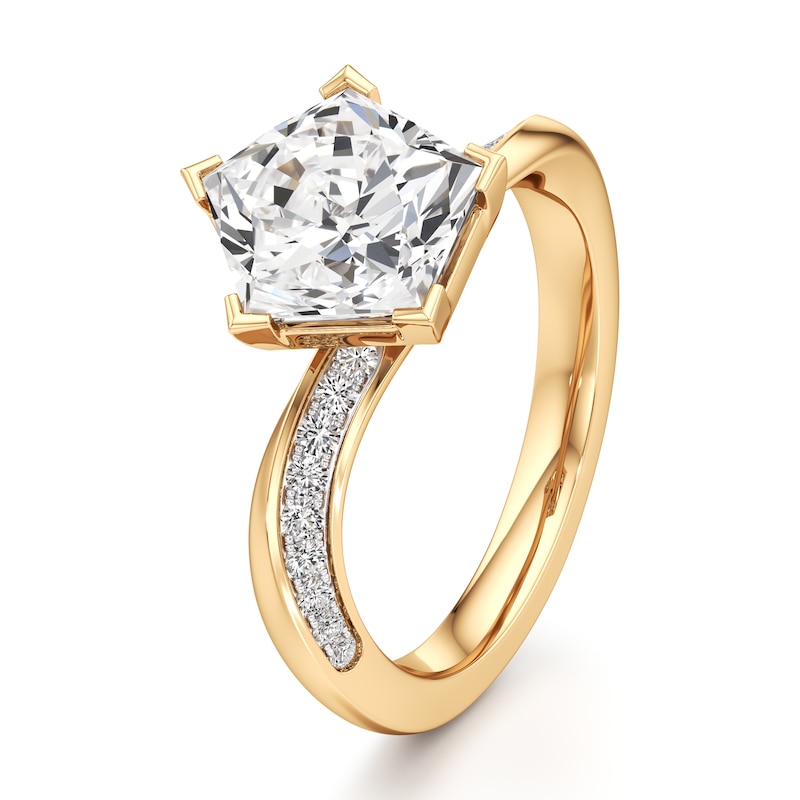 Main Image 4 of J'Lure Pentagon Brilliant-Cut Lab-Grown Diamond Bypass Engagement Ring 3-1/5 ct tw 18K Yellow Gold