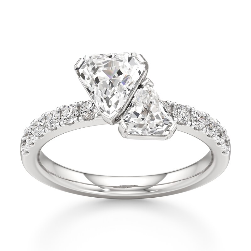 Main Image 1 of J'Lure Shield Step-Cut Two-Stone Lab-Grown Diamond Engagement Ring 1-7/8 ct tw 18K White Gold