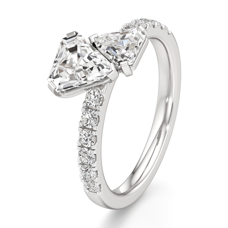 Main Image 4 of J'Lure Shield Step-Cut Two-Stone Lab-Grown Diamond Engagement Ring 1-7/8 ct tw 18K White Gold