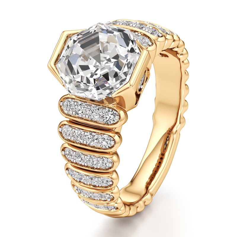 Main Image 4 of J'Lure Octagon Step-Cut Lab-Grown Diamond Engagement Ring 3-3/8 ct tw 18K Yellow Gold