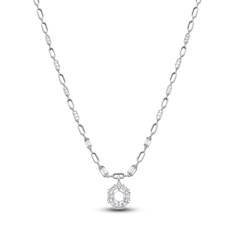 Main Image 1 of J'Lure Hexagon Portrait-Cut, Trapezoid Step-Cut & Trillion Curved Brilliant-Cut Lab-Grown Diamond Necklace 7-1/3 ct tw 14K White Gold 18.5"