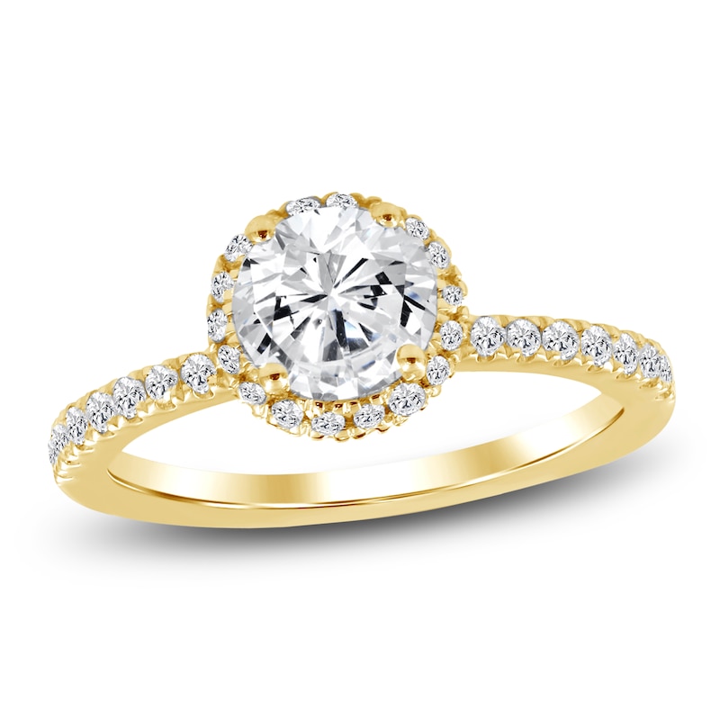 Main Image 1 of Round-Cut Lab-Grown Diamond Halo Engagement Ring 1-1/2 ct tw 14K Yellow Gold