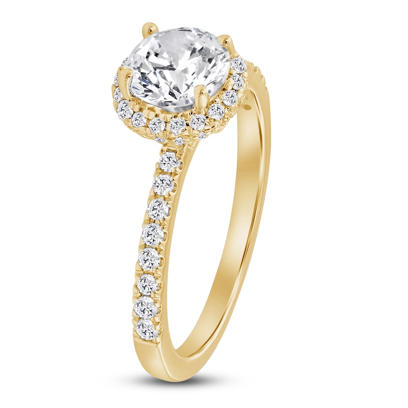 Main Image 2 of Round-Cut Lab-Grown Diamond Halo Engagement Ring 1-1/2 ct tw 14K Yellow Gold