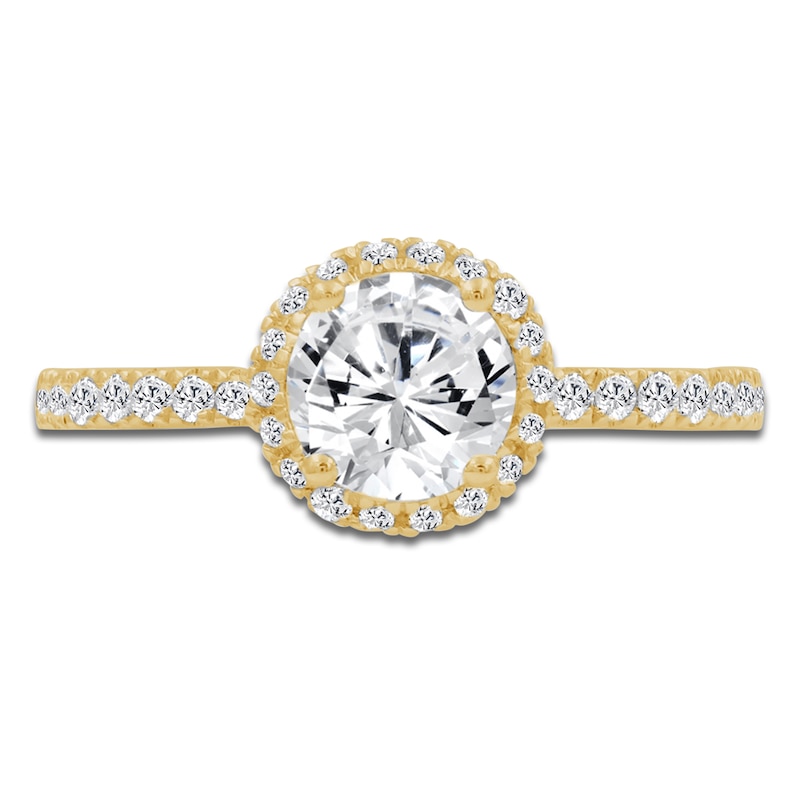 Main Image 3 of Round-Cut Lab-Grown Diamond Halo Engagement Ring 1-1/2 ct tw 14K Yellow Gold