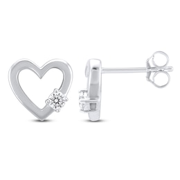 Diamond Solitaire Heart Stud Earrings 1/10 ct tw Sterling Silver