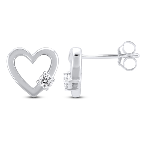 Diamond Solitaire Heart Stud Earrings 1/10 ct tw Sterling Silver