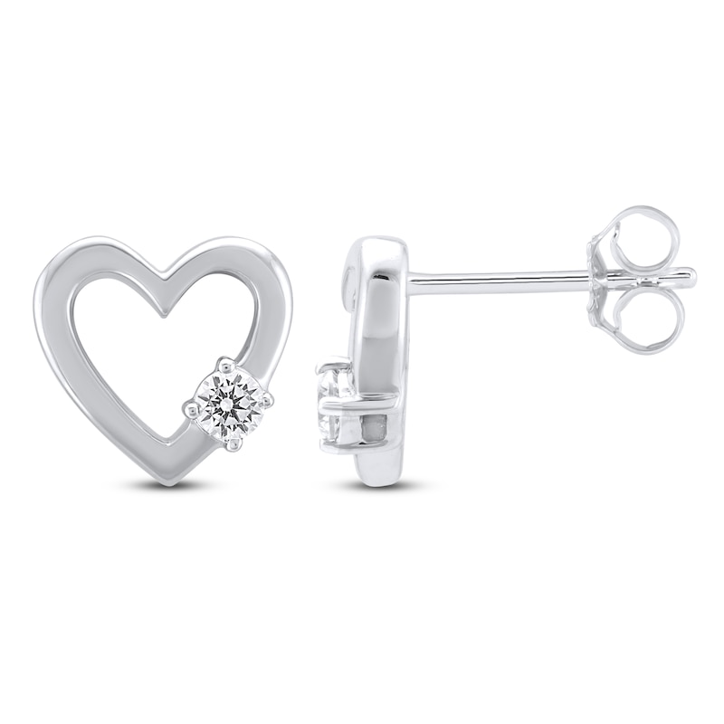 Main Image 1 of Diamond Solitaire Heart Stud Earrings 1/10 ct tw Sterling Silver