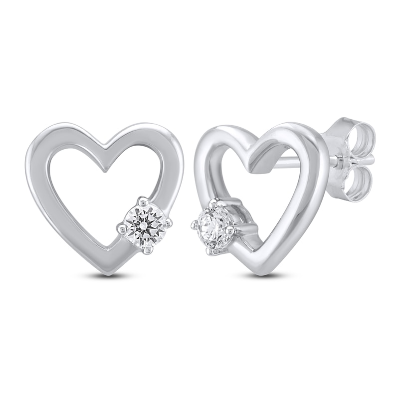 Main Image 2 of Diamond Solitaire Heart Stud Earrings 1/10 ct tw Sterling Silver