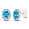 Thumbnail Image 2 of Oval-Cut Natural Swiss Blue Topaz & White Lab-Created Sapphire Halo Stud Earrings Sterling Silver