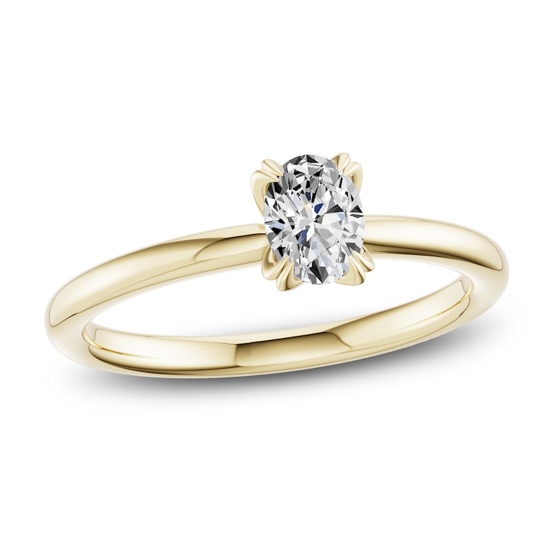 Main Image 1 of Certified Oval-Cut Diamond Solitaire Engagement Ring 1/2 ct tw 14K Yellow Gold (I1/I)