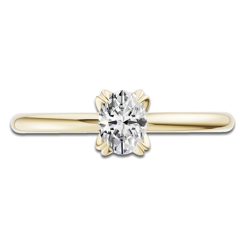 Main Image 3 of Certified Oval-Cut Diamond Solitaire Engagement Ring 1/2 ct tw 14K Yellow Gold (I1/I)