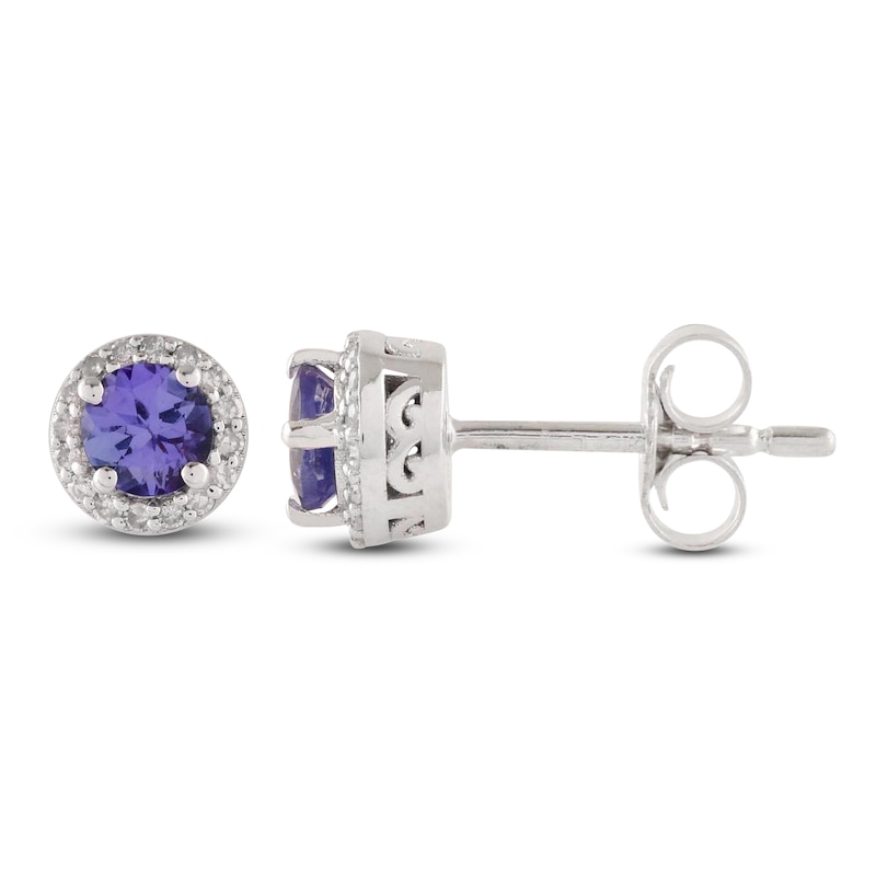 Main Image 2 of Natural Tanzanite & Diamond Halo Stud Earrings 1/8 ct tw 10K White Gold