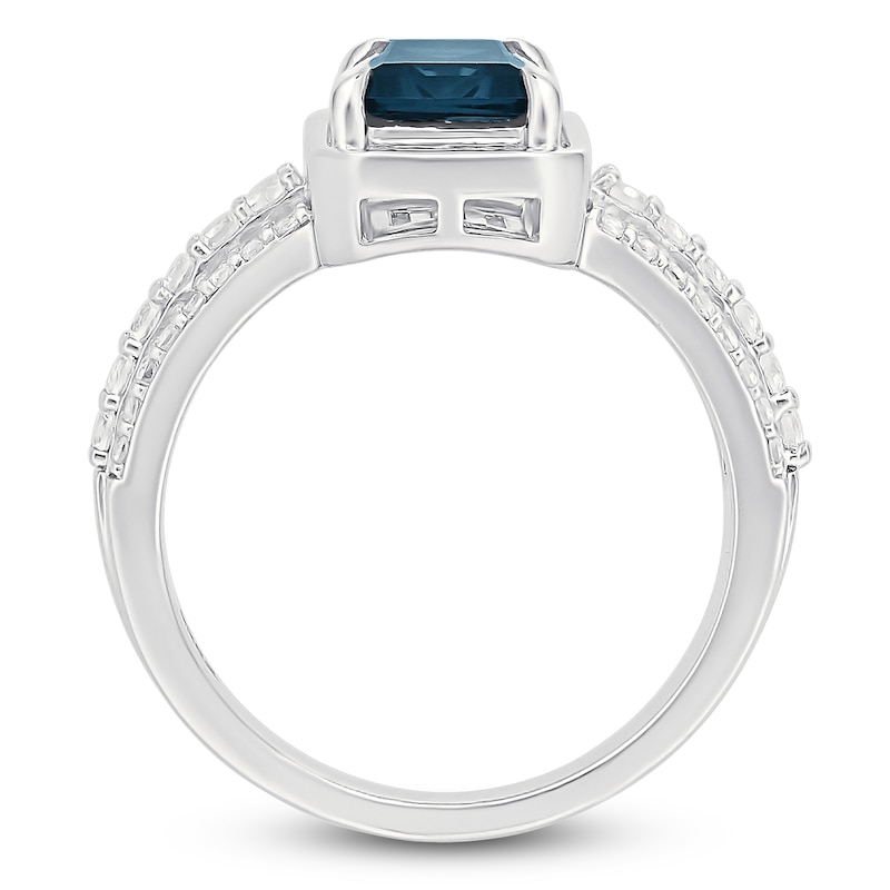 Main Image 2 of Rectangle-Cut Natural London Blue Topaz & Diamond Ring 3/8 ct tw 10K White Gold
