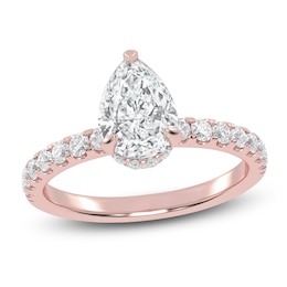 Pear-Shaped Lab-Grown Diamond Hidden Halo Engagement Ring 1-1/2 ct tw 14K Rose Gold