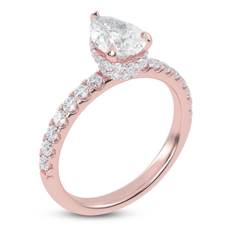 Main Image 2 of Pear-Shaped Lab-Grown Diamond Hidden Halo Engagement Ring 1-1/2 ct tw 14K Rose Gold