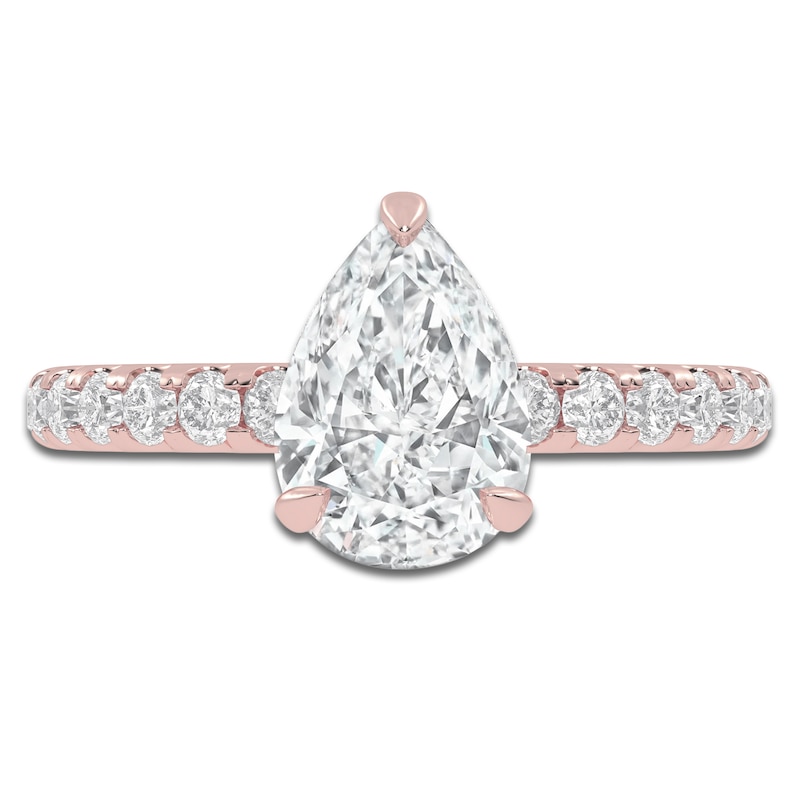 Main Image 3 of Pear-Shaped Lab-Grown Diamond Hidden Halo Engagement Ring 1-1/2 ct tw 14K Rose Gold