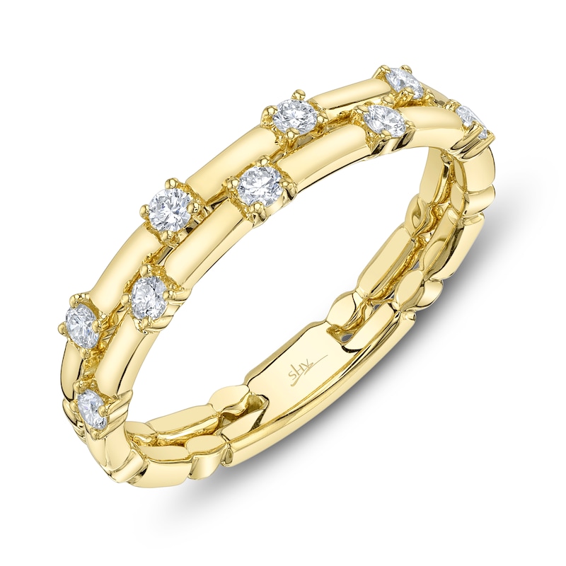 Main Image 2 of Shy Creation Diamond Staggered Two-Row Ring 1/5 ct tw 14K Yellow Gold SC55028368