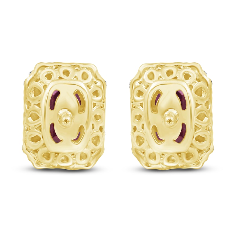 Main Image 2 of Rectangle-Cut Natural Ruby & Diamond Halo Earrings 1/5 ct tw 14K Yellow Gold