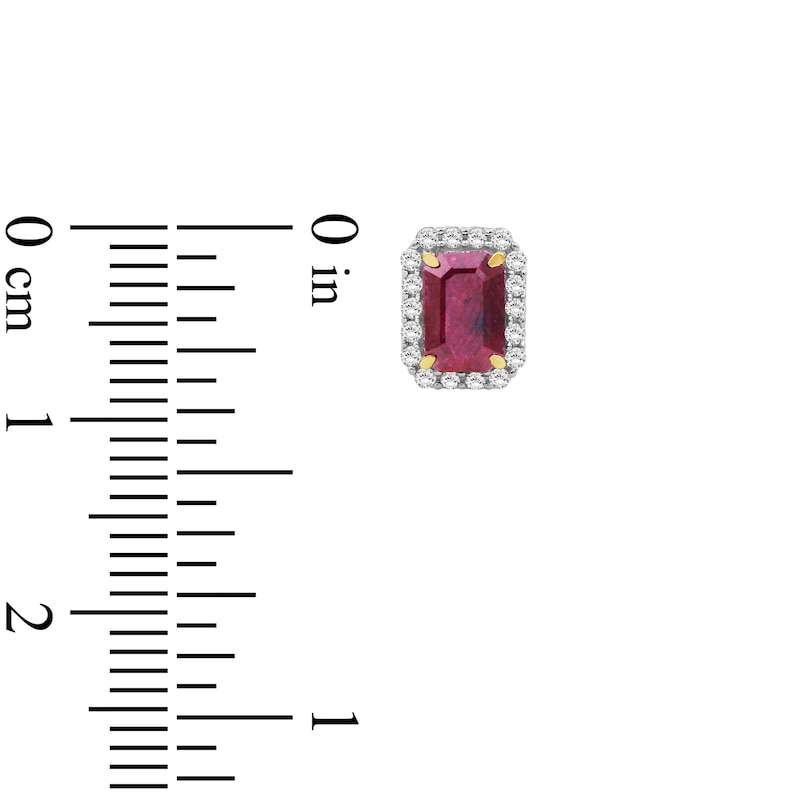 Main Image 4 of Rectangle-Cut Natural Ruby & Diamond Halo Earrings 1/5 ct tw 14K Yellow Gold