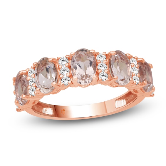 Oval-Cut Natural Morganite & Diamond Five-Stone Ring 1/4 ct tw 10K Rose Gold