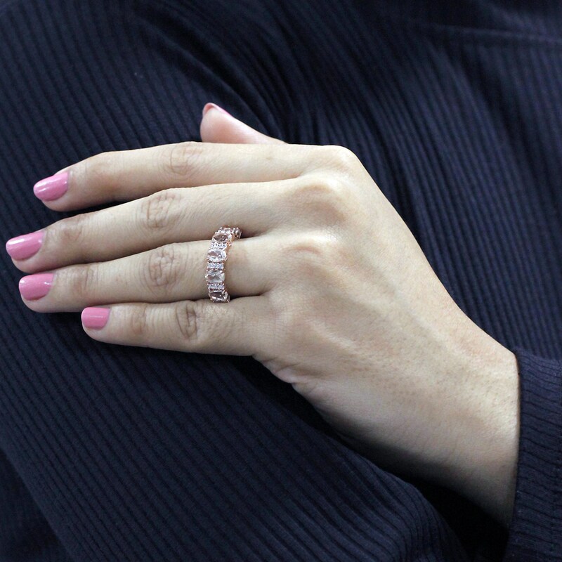 Main Image 3 of Oval-Cut Natural Morganite & Diamond Five-Stone Ring 1/4 ct tw 10K Rose Gold