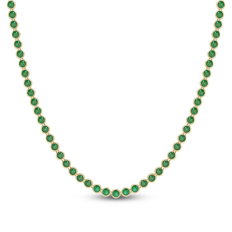 Main Image 1 of Natural Emerald Bezel-Set Line Necklace 14K Yellow Gold 17"