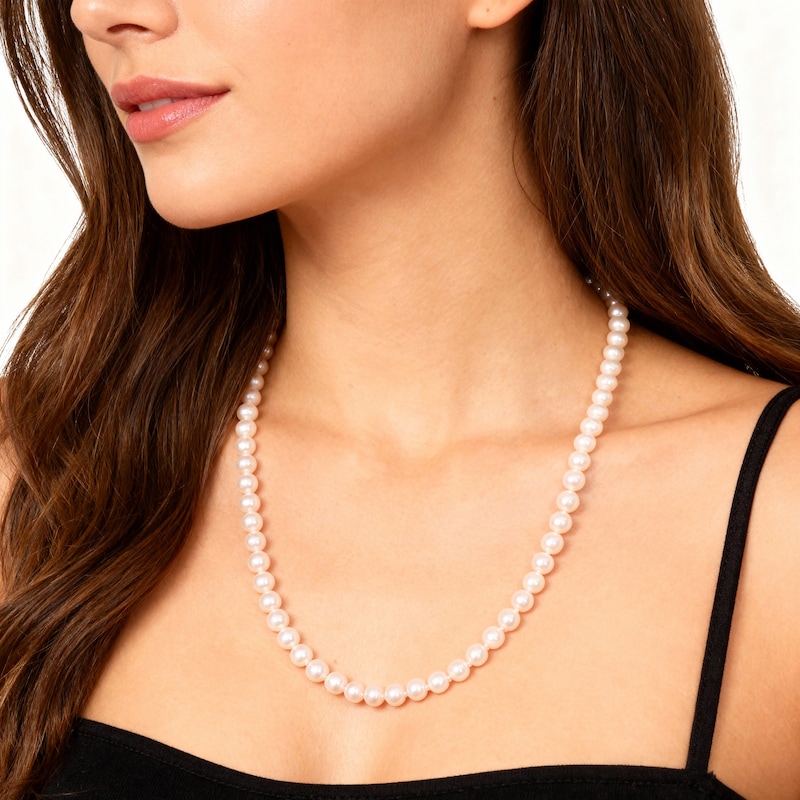 Main Image 4 of Akoya Cultured Pearl Necklace 14K White Gold 6.5-7mm 20"