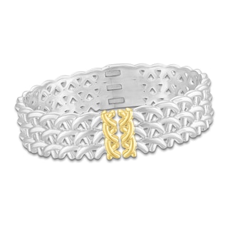 Unspoken Triple-Row Link Bracelet Solid Sterling Silver & 14K Solid Yellow Gold 7"