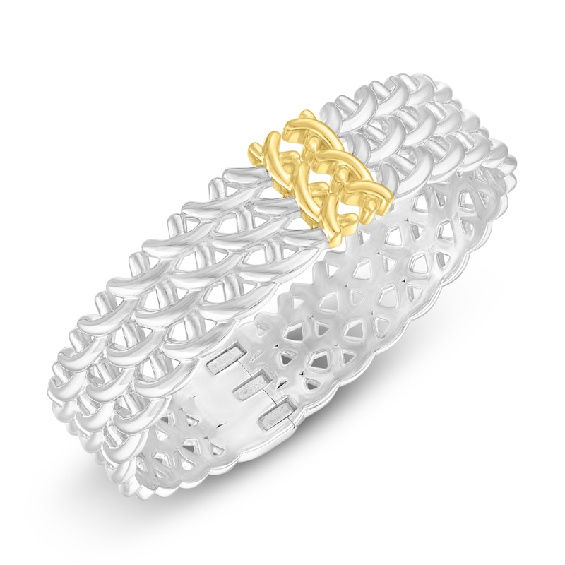 Main Image 2 of Unspoken Triple-Row Link Bracelet Solid Sterling Silver & 14K Solid Yellow Gold 7"