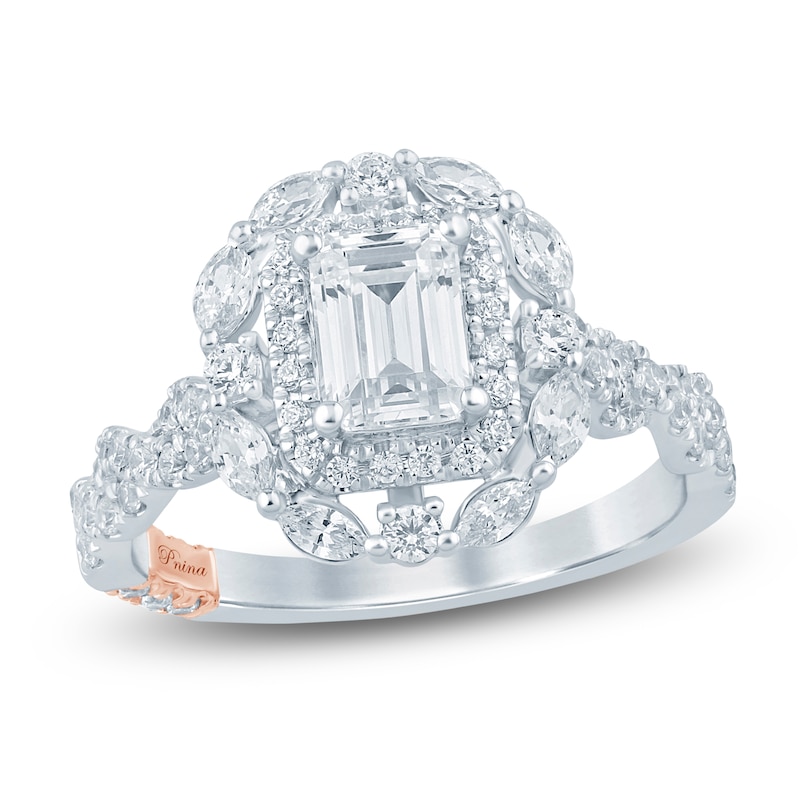 Main Image 1 of Pnina Tornai Emerald-Cut Diamond Halo Engagement Ring 1-1/2 ct tw 14K White Gold
