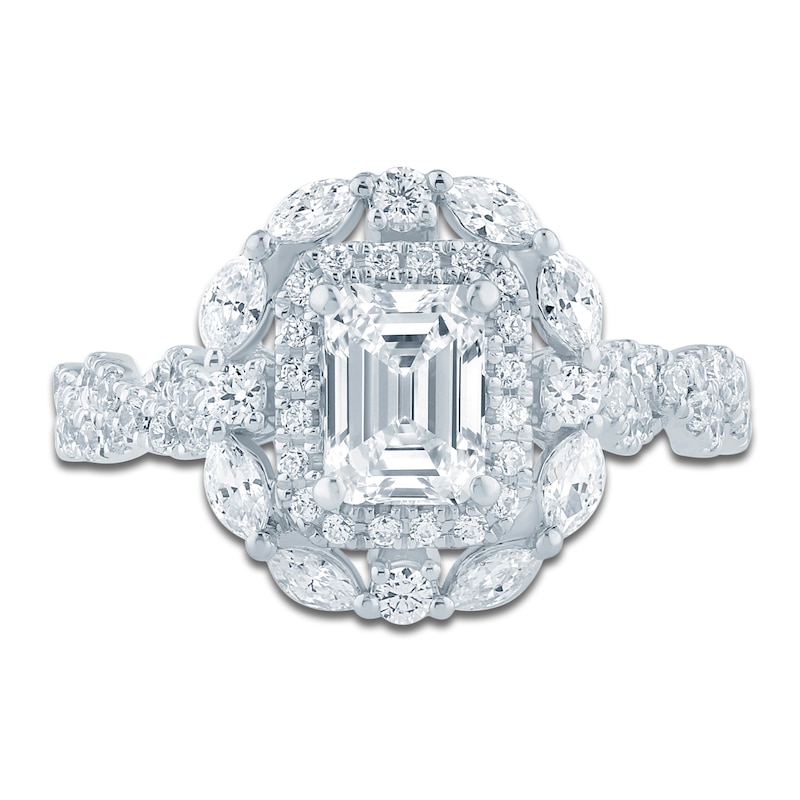 Main Image 3 of Pnina Tornai Emerald-Cut Diamond Halo Engagement Ring 1-1/2 ct tw 14K White Gold