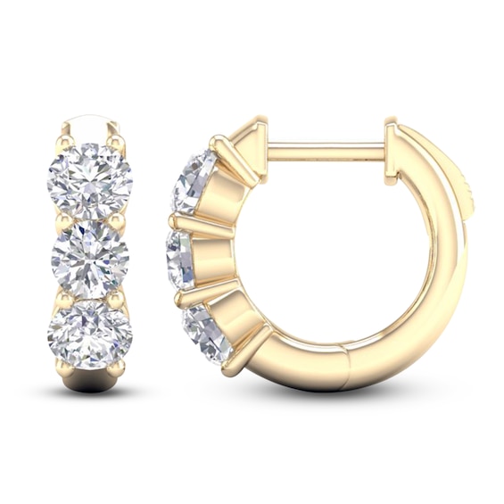 Jared Signature Lab-Grown Diamond Three-Stone Huggie Hoop Earrings 1 ct tw 14K Yellow Gold