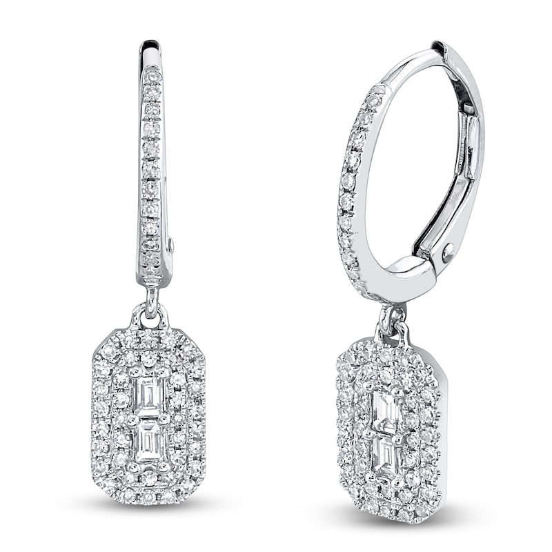 Main Image 1 of Shy Creation Baguette & Round-Cut Diamond Drop Earrings 1/3 ct tw 14K White Gold SC55019920