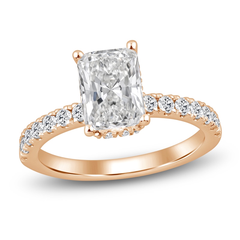 Main Image 1 of Radiant-Cut Lab-Grown Diamond Hidden Halo Engagement Ring 2-1/2 ct tw 14K Rose Gold