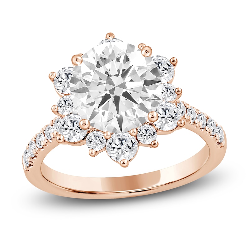 Main Image 1 of Round-Cut Lab-Grown Diamond Halo Engagement Ring 3 ct tw 14K Rose Gold