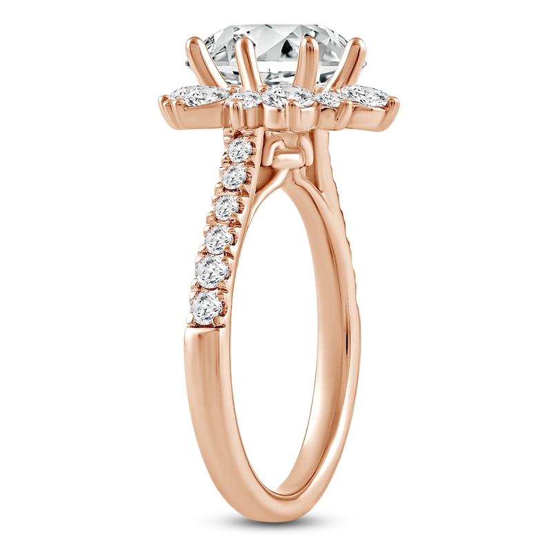 Main Image 2 of Round-Cut Lab-Grown Diamond Halo Engagement Ring 3 ct tw 14K Rose Gold