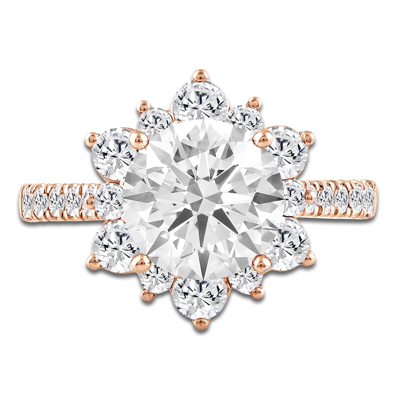 Main Image 3 of Round-Cut Lab-Grown Diamond Halo Engagement Ring 3 ct tw 14K Rose Gold