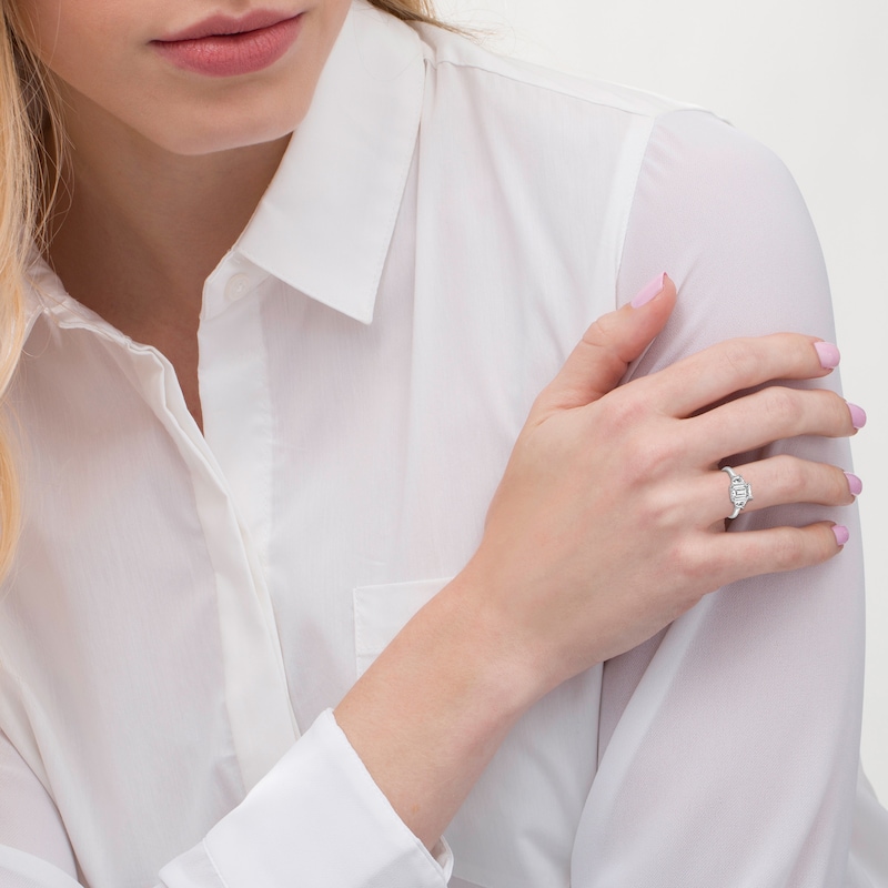 Main Image 3 of Emerald-Cut & Trapezoid-Cut Lab-Grown Diamond Three-Stone Engagement Ring 2-3/4 ct tw 14K White Gold