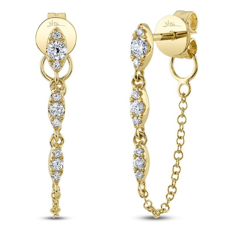 Main Image 1 of Shy Creation Diamond Chain Drop Earrings 1/5 ct tw 14K Yellow Gold SC55025735