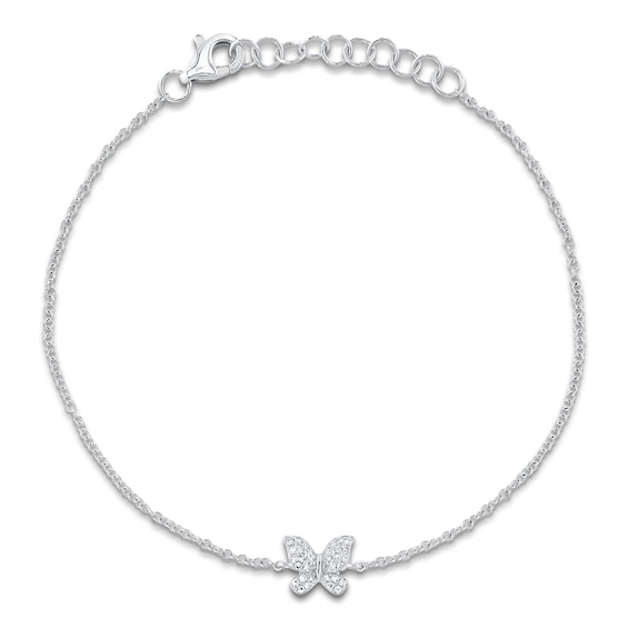 Shy Creation Diamond Butterfly Bracelet 1/15 ct tw 14K White Gold 7" SC55025362