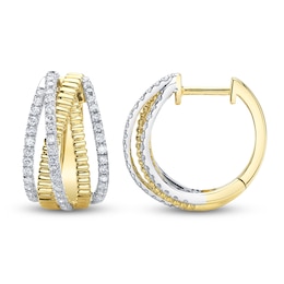 Shy Creation Diamond Ribbed Crossover Hoop Earrings 1/2 ct tw 14K Two-Tone Gold SC22009809D0.60