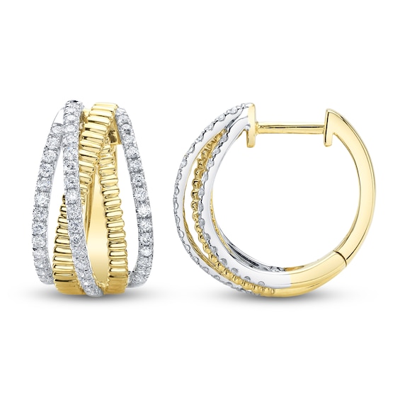 Shy Creation Diamond Ribbed Crossover Hoop Earrings 1/2 ct tw 14K Two-Tone Gold SC22009809D0.60
