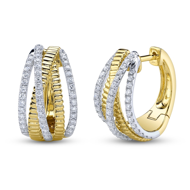 Main Image 2 of Shy Creation Diamond Ribbed Crossover Hoop Earrings 1/2 ct tw 14K Two-Tone Gold SC22009809D0.60