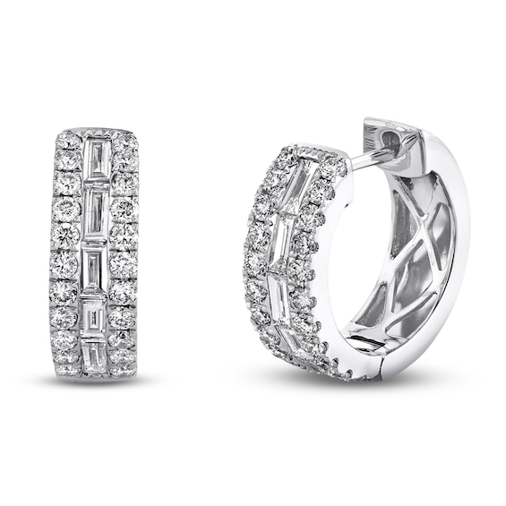 Shy Creation Baguette & Round-Cut Diamond Hoop Earrings 1 ct tw 14K White Gold SC22007694