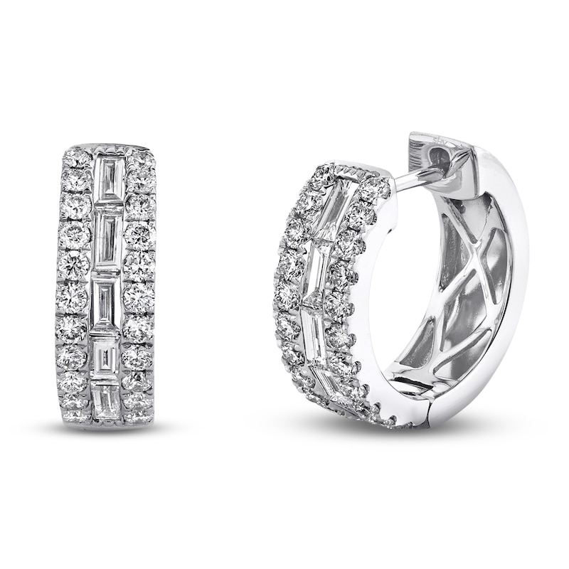 Main Image 1 of Shy Creation Baguette & Round-Cut Diamond Hoop Earrings 1 ct tw 14K White Gold SC22007694