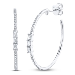 Shy Creation Baguette & Round-Cut Diamond Hoop Earrings 3/8 ct tw 14K White Gold SC55009286