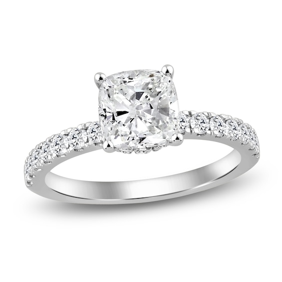 Cushion-Cut Lab-Grown Diamond Hidden Halo Engagement Ring 2-1/2 ct tw 14K White Gold
