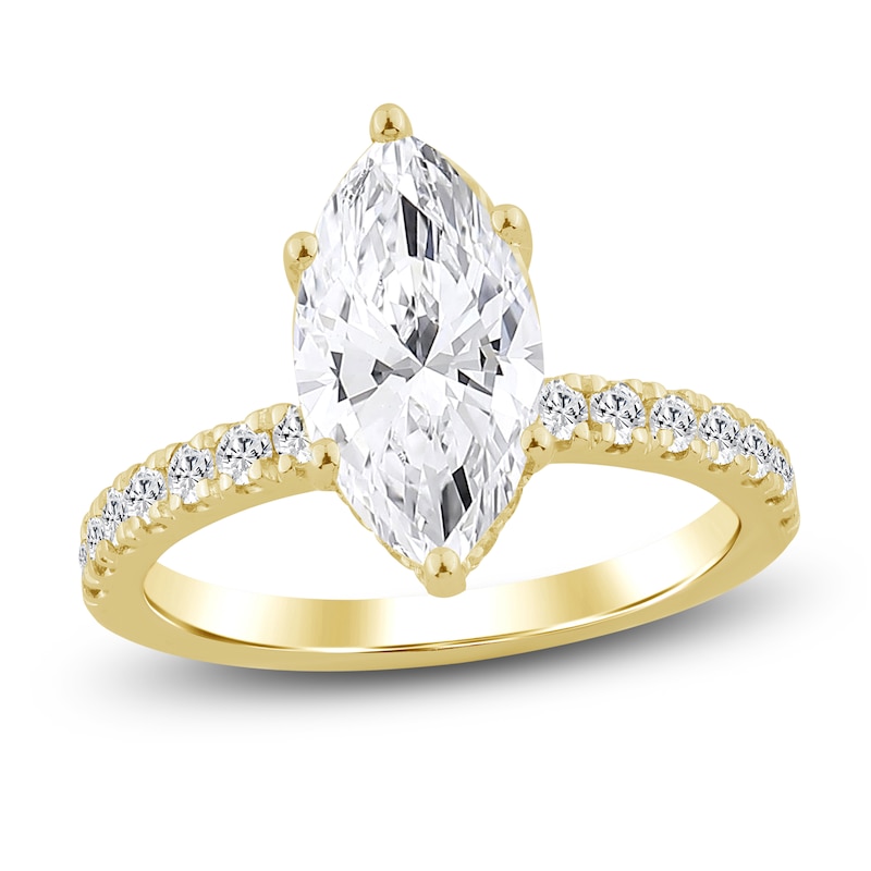 Main Image 1 of Marquise-Cut Lab-Grown Diamond Hidden Halo Engagement Ring 2-1/2 ct tw 14K Yellow Gold