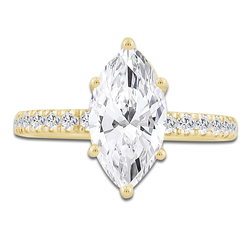 Main Image 3 of Marquise-Cut Lab-Grown Diamond Hidden Halo Engagement Ring 2-1/2 ct tw 14K Yellow Gold